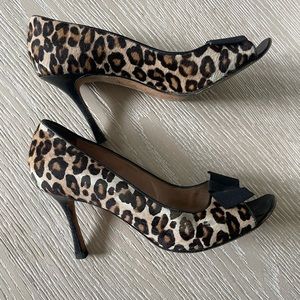 Manolo Blahnik Alikasian Leopard Print Pony Hair Peep Toe Pump, 38.5